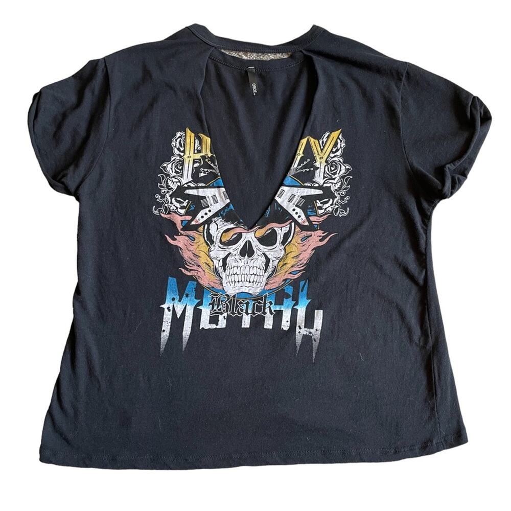 Oboe Customized Black T-shirt Heavy Black Metal Graphic Rolled Short Sleeves S